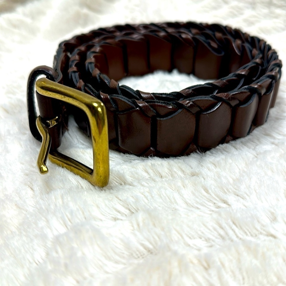Beautiful dark brown woven belt, leather tabs made in Argentina, size 32